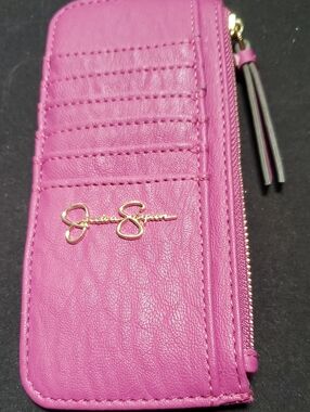 Jessica Simpson Hot Pink Zip Card Wallet with Gold Logo